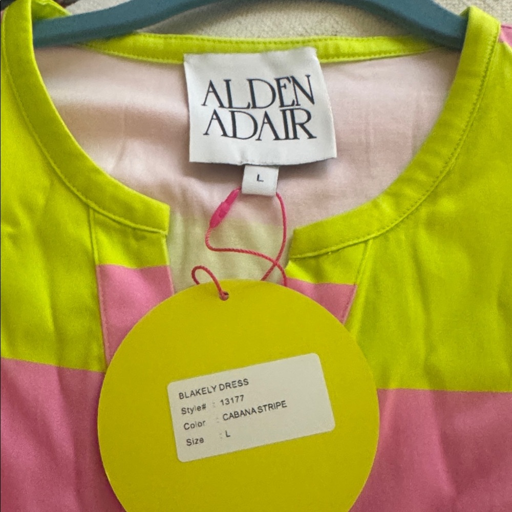 Alden Adair Neon Pink & Lime Stripe Mini Dress with Belt - Picture 5 of 5